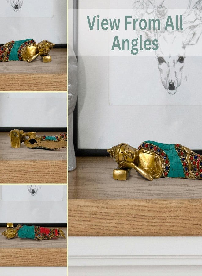 CRAFTHUT Brass Sleeping Buddha Idol - Red & Green Collectible Figurine for Home & Office Decor (10.6 x 1.75 x 1.9 in) 1kg - Image 4